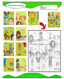 Puzzle Kes Yapıştır Çalışma Sayfaları